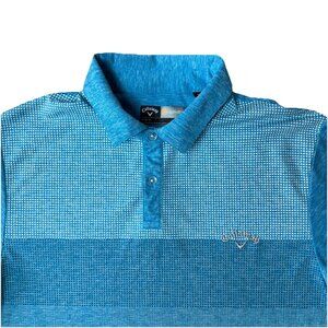 Callaway Polo Shirt Mens Medium Opti Dri Golf Top Short Sleeve Blue Geometric